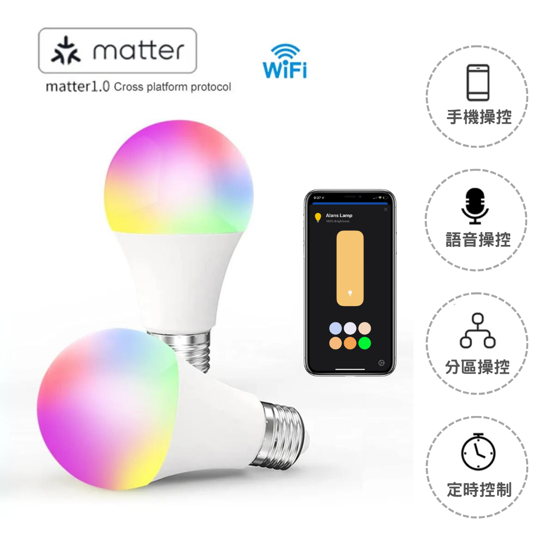 Matter 全新智慧燈泡 （支持Homekit、Google家居、Alexa系統）